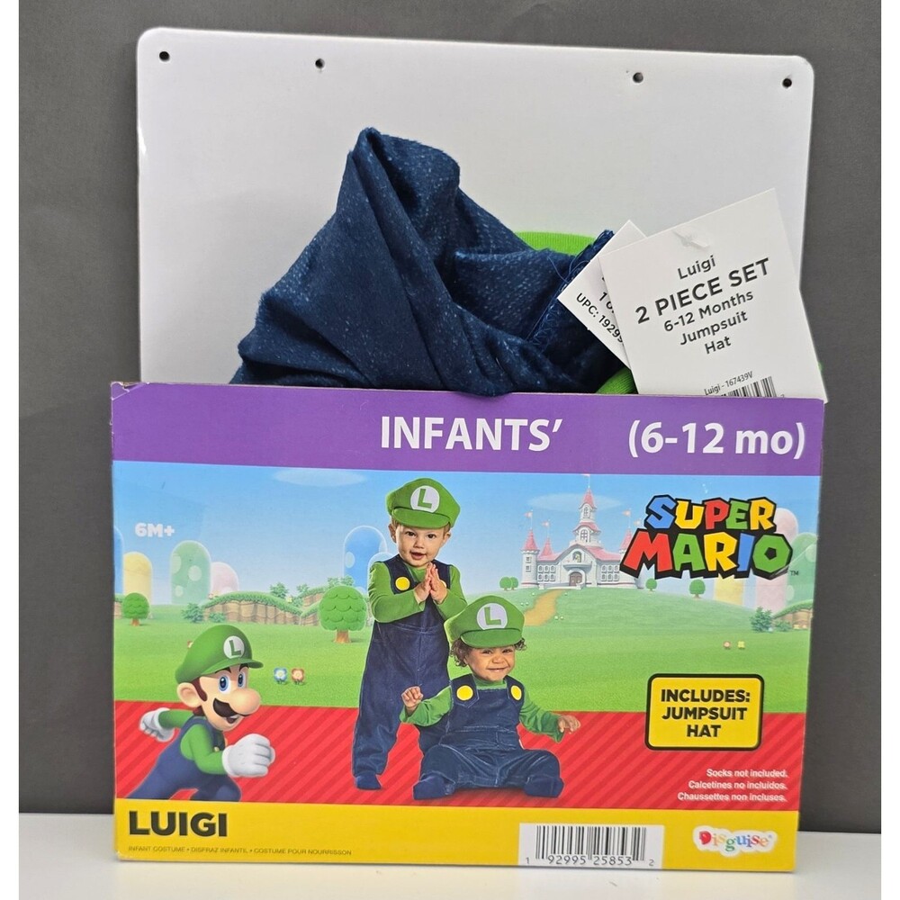 Disguise Super Mario Luigi Infant Costume Jumpsuit & Hat 6-12M Licensed Poly